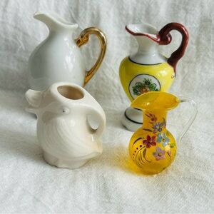 4 Vintage Miniature Pitchers Ceramic Glass Hand
Painted
